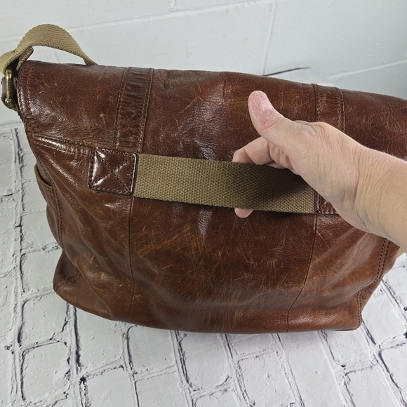 Vtg y2k Fossil brown leather large messenger bag - Picture 8 of 11